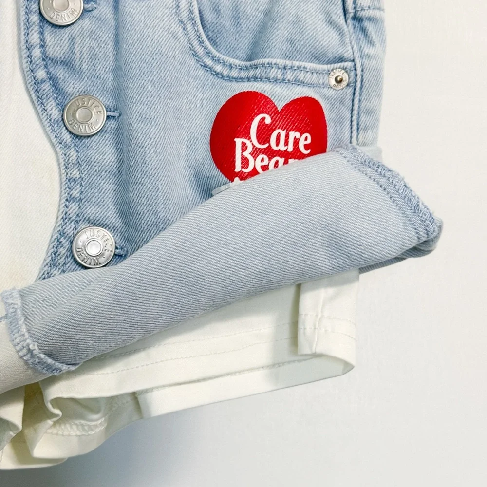 Care Bears x Justice Denim Skort Girls 6/7 Colorblock Button Front